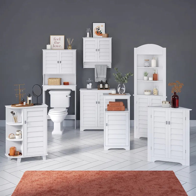 RiverRidge Brookfield Single Door Floor Bathroom Laundry Storage Cabinet Organizer; Adjustable and Fixed Shelves - White