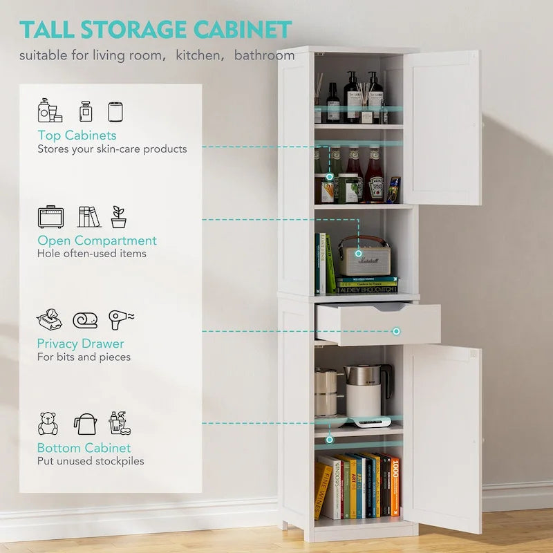 Futzca Tall Bathroom Storage Cabine, 64H Freestanding Narrow Storage Pantry Cabinet