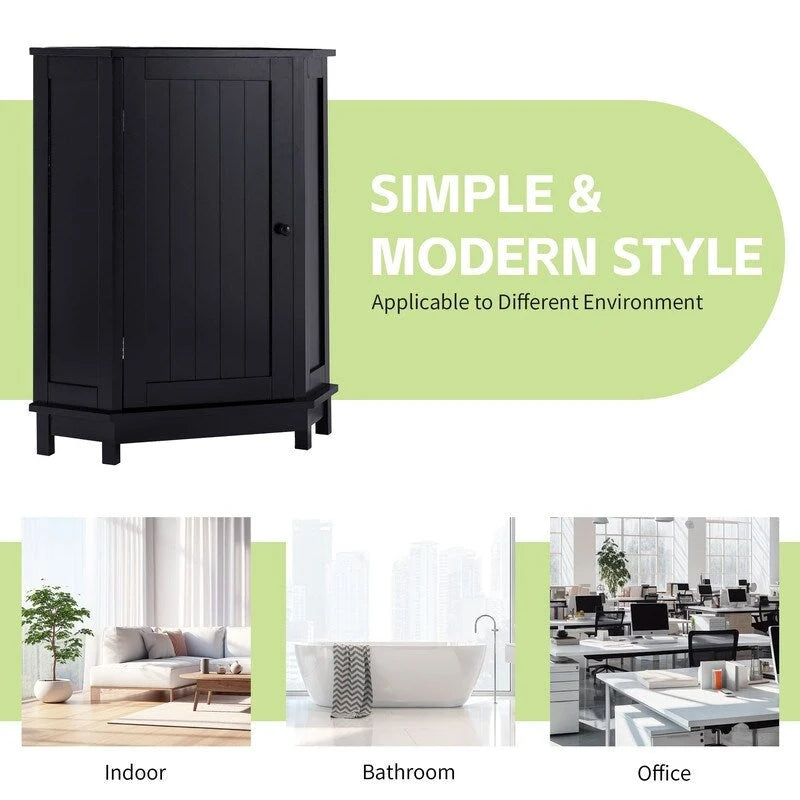 Grondin Modern Style Wooden Triangle Corner Accent Storage Cabinet with Interior Adjustable Shelves for Living Room Bathroom