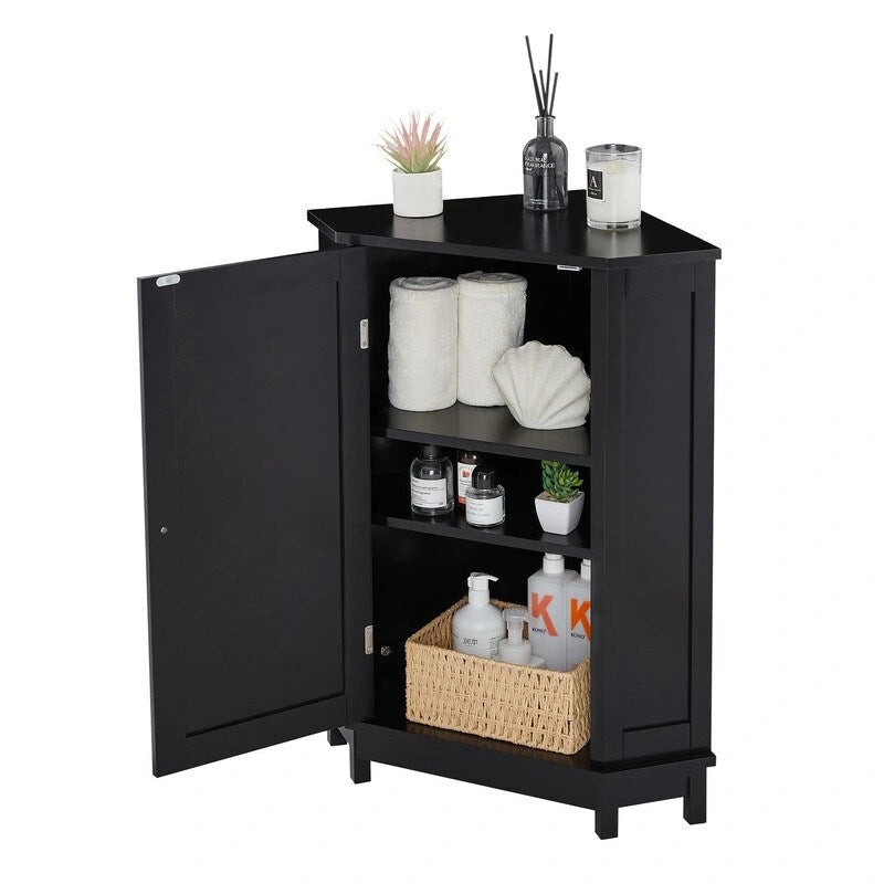 Grondin Modern Style Wooden Triangle Corner Accent Storage Cabinet with Interior Adjustable Shelves for Living Room Bathroom