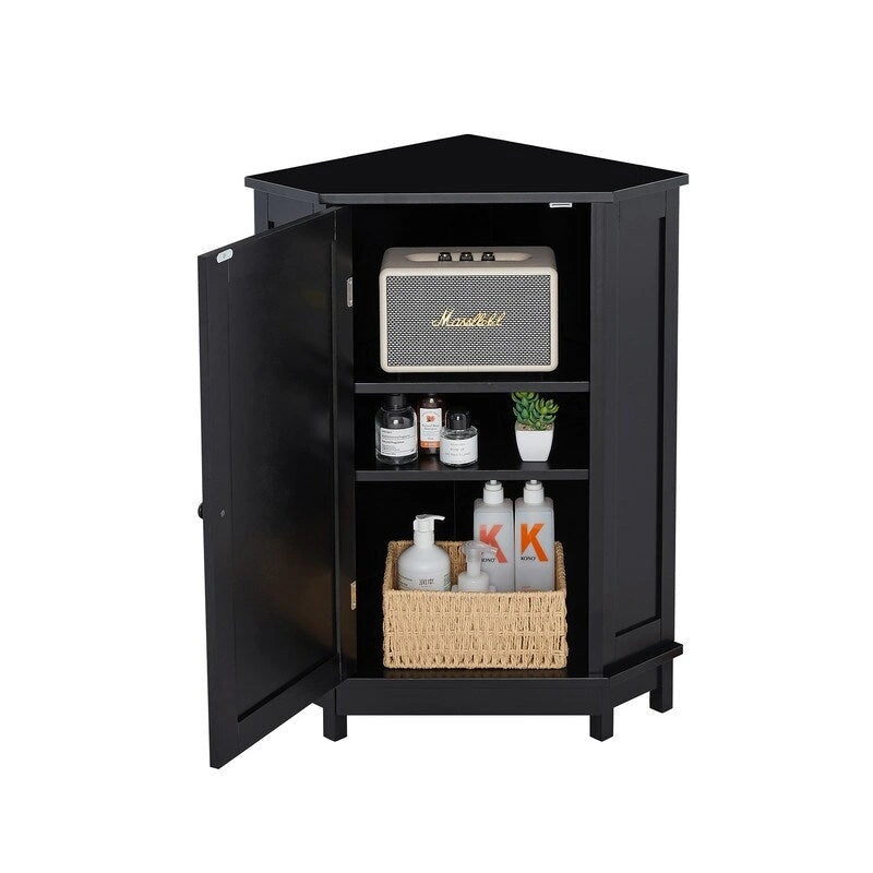 Grondin Modern Style Wooden Triangle Corner Accent Storage Cabinet with Interior Adjustable Shelves for Living Room Bathroom