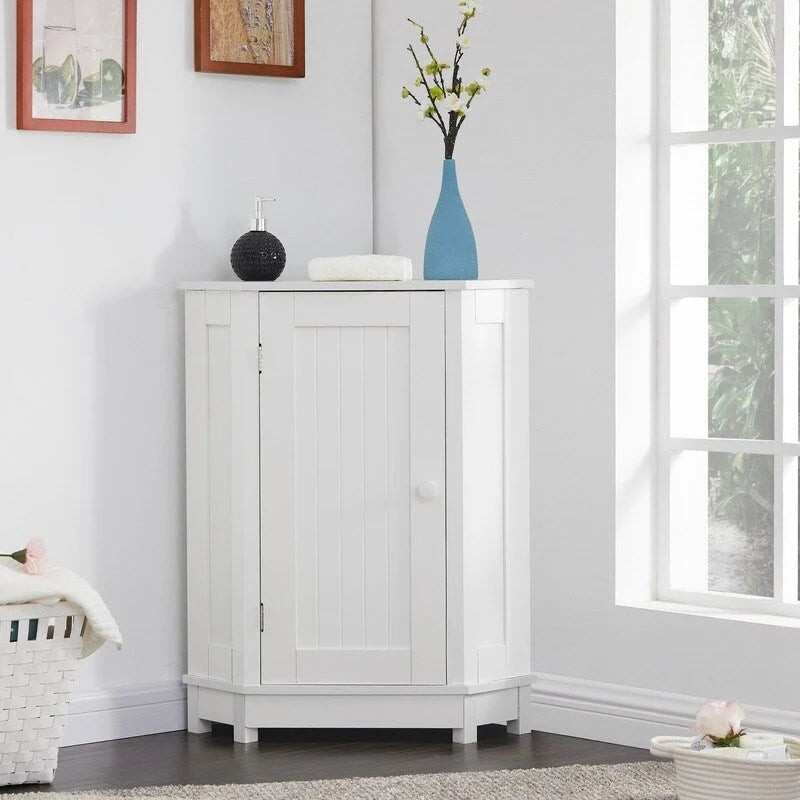 Grondin Modern Style Wooden Triangle Corner Accent Storage Cabinet with Interior Adjustable Shelves for Living Room Bathroom