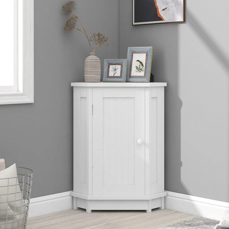 Grondin Modern Style Wooden Triangle Corner Accent Storage Cabinet with Interior Adjustable Shelves for Living Room Bathroom