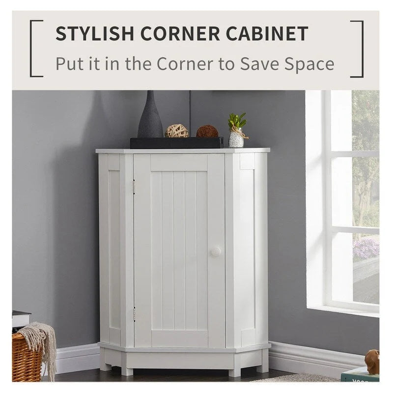 Grondin Modern Style Wooden Triangle Corner Accent Storage Cabinet with Interior Adjustable Shelves for Living Room Bathroom