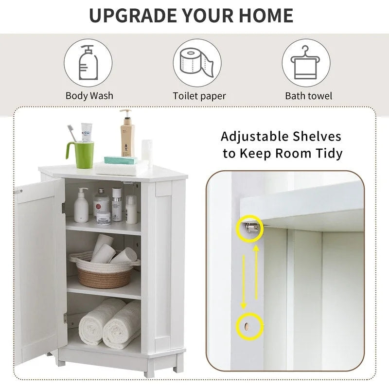 Grondin Modern Style Wooden Triangle Corner Accent Storage Cabinet with Interior Adjustable Shelves for Living Room Bathroom