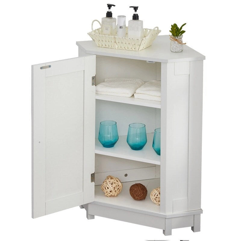 Grondin Modern Style Wooden Triangle Corner Accent Storage Cabinet with Interior Adjustable Shelves for Living Room Bathroom