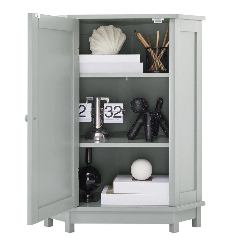 Grondin Modern Style Wooden Triangle Corner Accent Storage Cabinet with Interior Adjustable Shelves for Living Room Bathroom