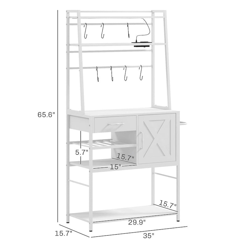 HOMCOM Baker's Rack with Power Outlet and LED Lights, Coffee Bar with Storage Shelves, Industrial Microwave Stand