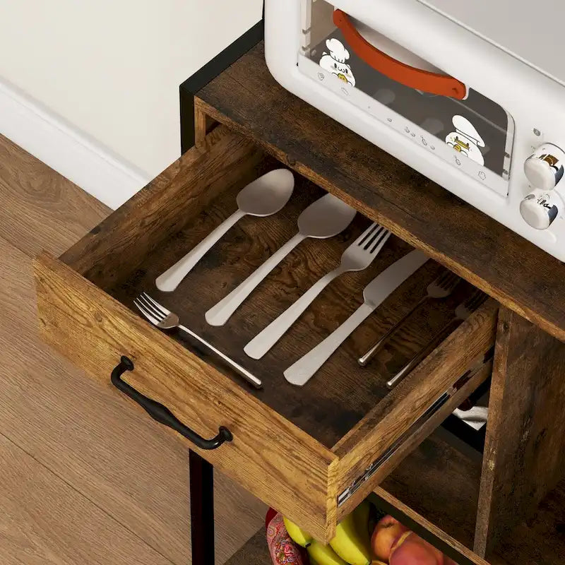 HOMCOM Baker's Rack with Power Outlet and LED Lights, Coffee Bar with Storage Shelves, Industrial Microwave Stand
