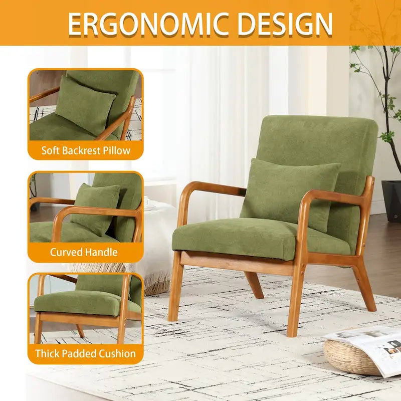 Velvet/leather Upholstered Mid-Century Modern Wood Frame Single Armchair for Living Room