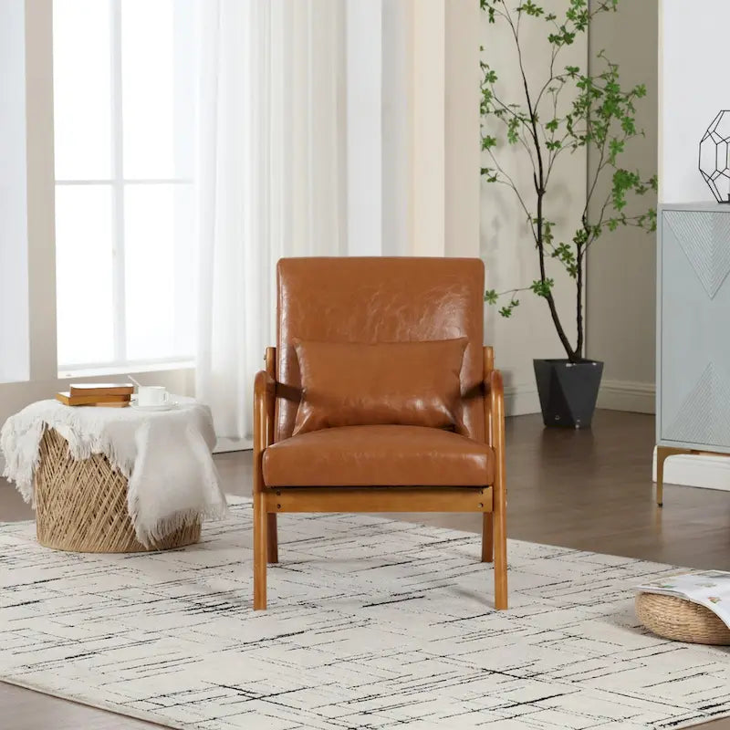 Velvet/leather Upholstered Mid-Century Modern Wood Frame Single Armchair for Living Room
