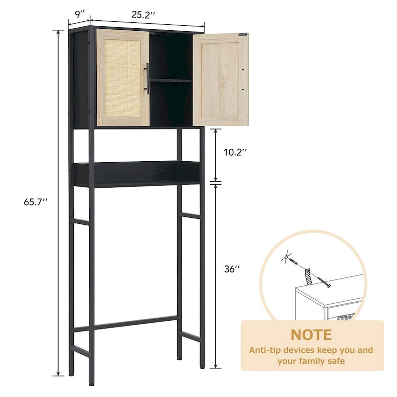 Over The Toilet Storage Cabinet with Rattan Door