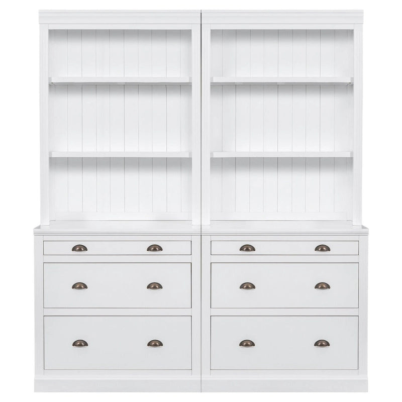 83.4Tall Bookshelf Suite,Bookcase Suite with LED Lighting,Drawers and Open Shelves,2-Piece Set Storage Bookshelf