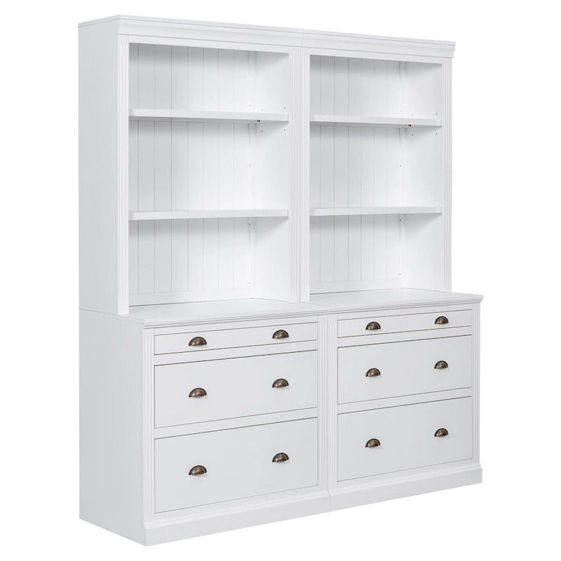83.4Tall Bookshelf Suite,Bookcase Suite with LED Lighting,Drawers and Open Shelves,2-Piece Set Storage Bookshelf