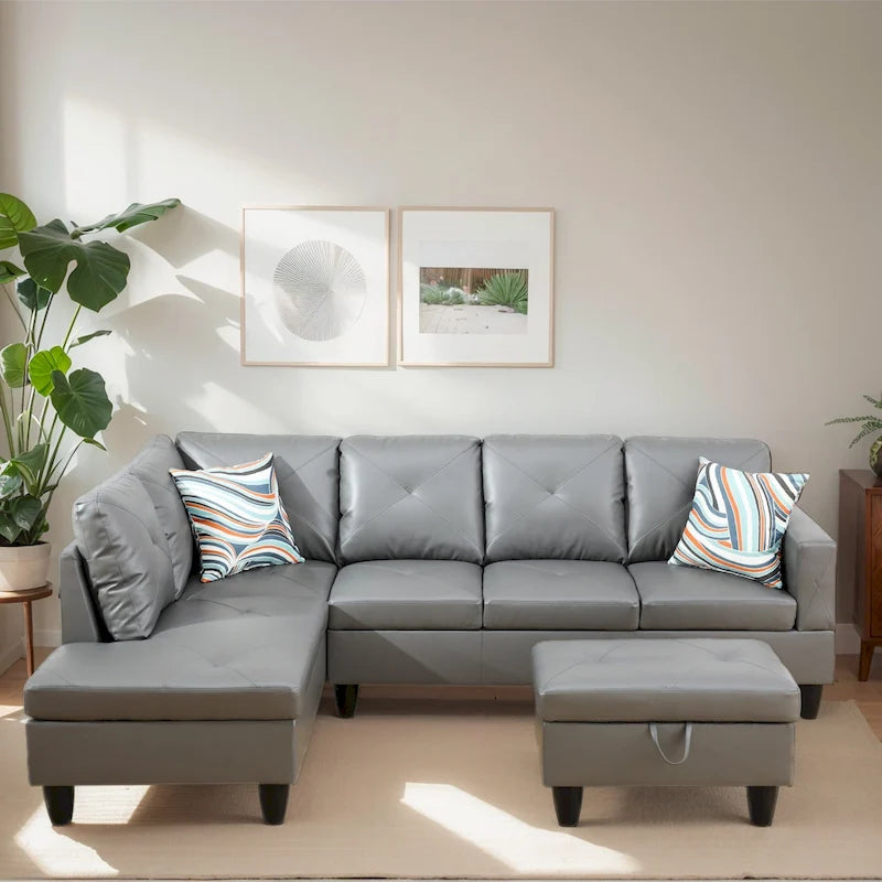 3-Piece Upholstered Sectional Sofa Set With Storage Ottoman