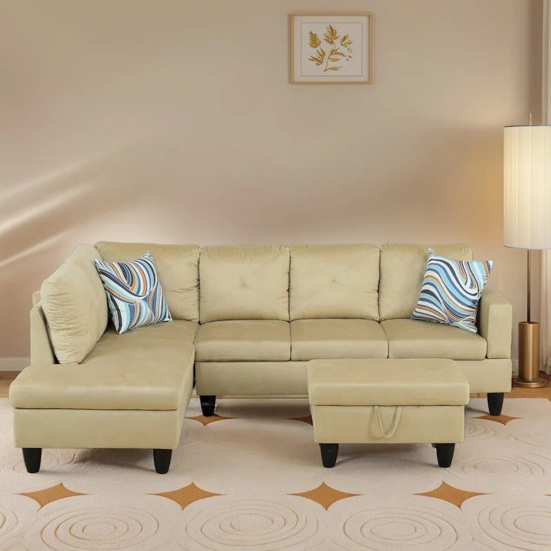 3-Piece Upholstered Sectional Sofa Set With Storage Ottoman