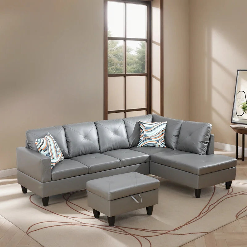3-Piece Upholstered Sectional Sofa Set With Storage Ottoman