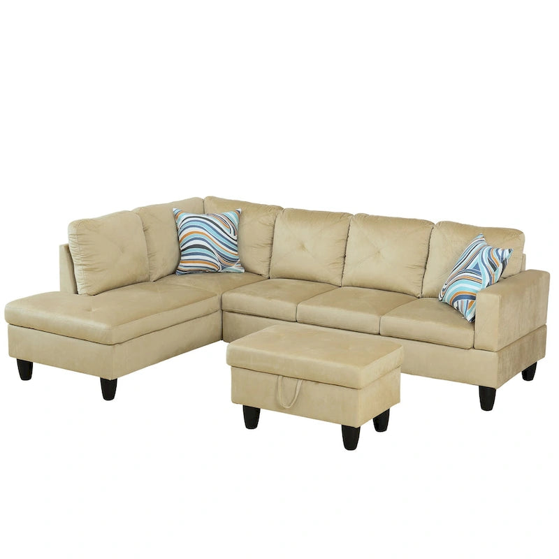 3-Piece Upholstered Sectional Sofa Set With Storage Ottoman