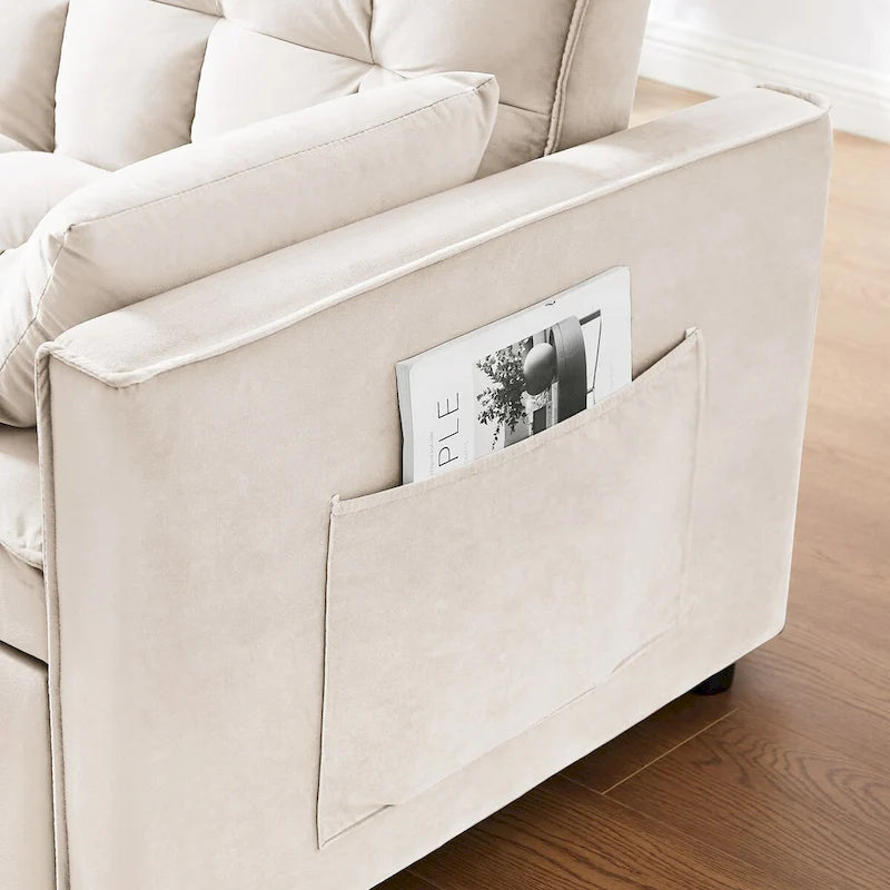 Modern Velvet Loveseat Futon Sofa Couch Pullout Bed,Small Love Seat
