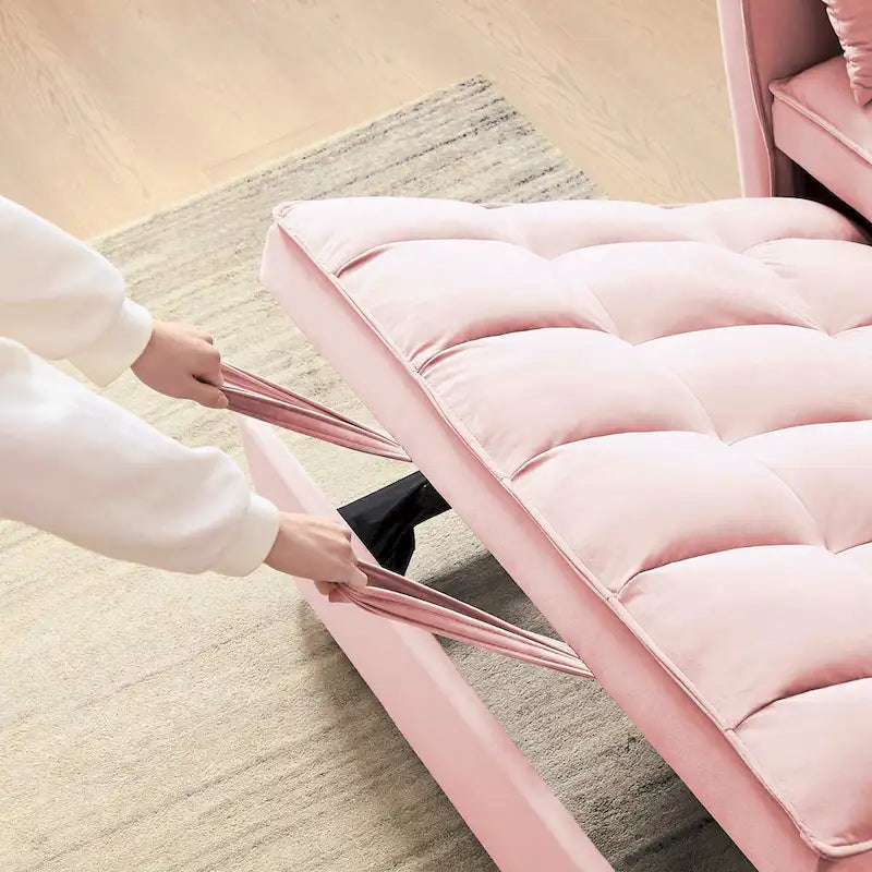 Modern Velvet Loveseat Futon Sofa Couch Pullout Bed,Small Love Seat