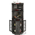 72 Tall Farmhouse Corner Bar Cabinet with Glass Door & LED Lights
