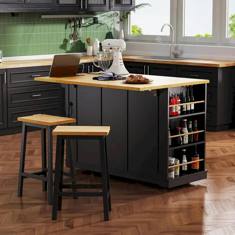 53 Kitchen Island with Drop Leaf, Power Outlet, Rolling Cart, and Storage Racks