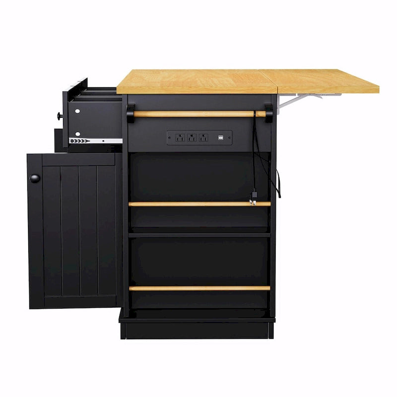 53 Kitchen Island with Drop Leaf, Power Outlet, Rolling Cart, and Storage Racks