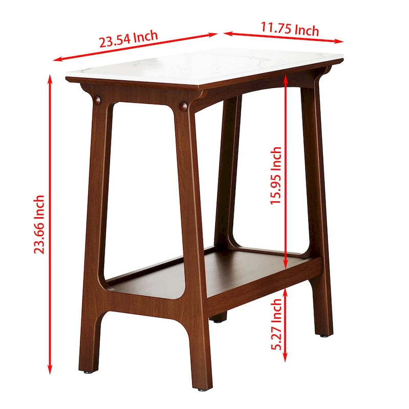 Brown Narrow Slate Side Table with Storage Shelf