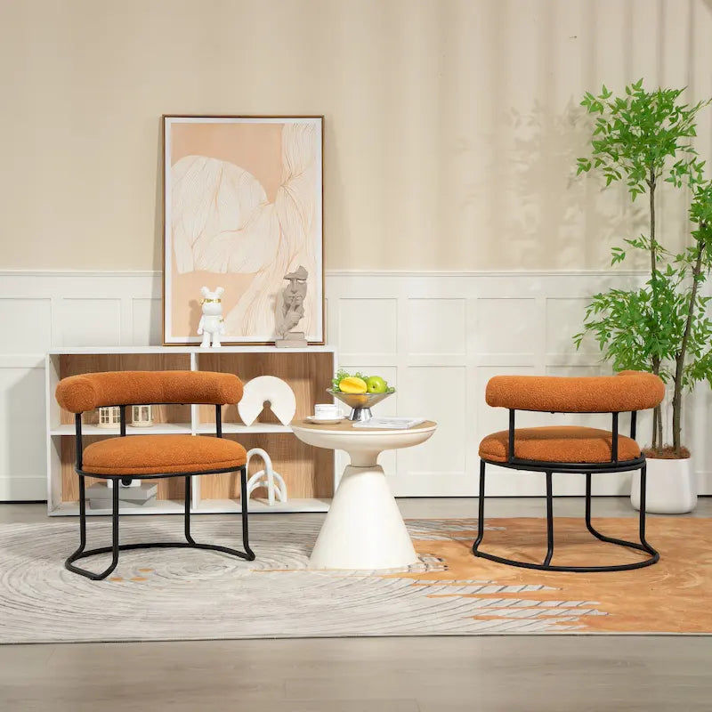 Mid-Century Modern Boucle Dining Chairs Set of 2