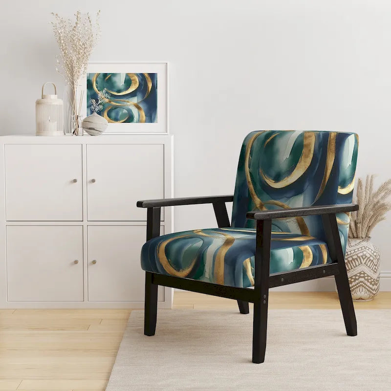 Designart Mettalic Indigo And Gold II Upholstered Abstract Accent Chair - Glam Arm Chair For Living Room