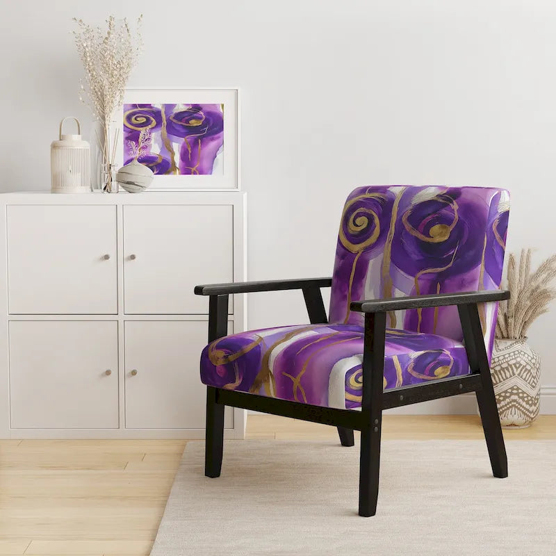 Designart Mettalic Indigo And Gold II Upholstered Abstract Accent Chair - Glam Arm Chair For Living Room