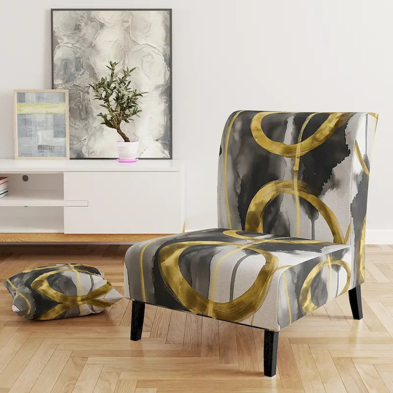 Designart Mettalic Indigo And Gold II Upholstered Abstract Accent Chair - Glam Arm Chair For Living Room