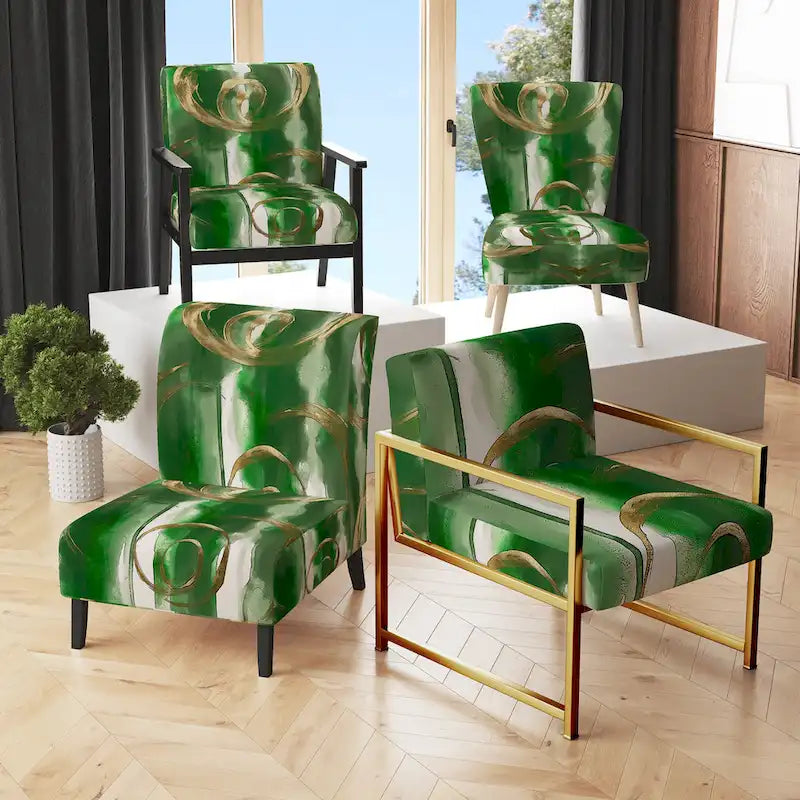 Designart Mettalic Indigo And Gold II Upholstered Abstract Accent Chair - Glam Arm Chair For Living Room