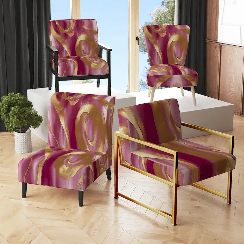 Designart Mettalic Indigo And Gold II Upholstered Abstract Accent Chair - Glam Arm Chair For Living Room