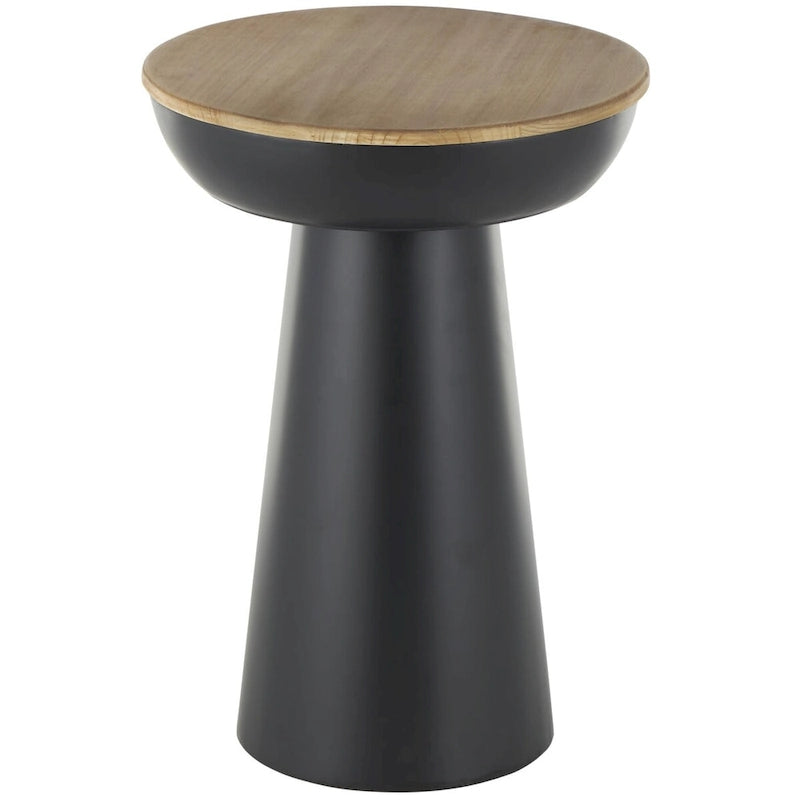 Metal Handmade Pedestal Side End Accent Table with Brown Wood Tabletop - Black - Roche River Decor