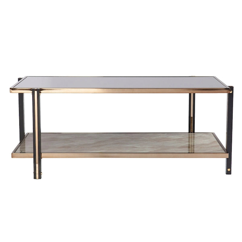 Cocktail Table With Champagne-hued Frame And Smoky Mirrored Tabletop, For Living Room, Bedroom