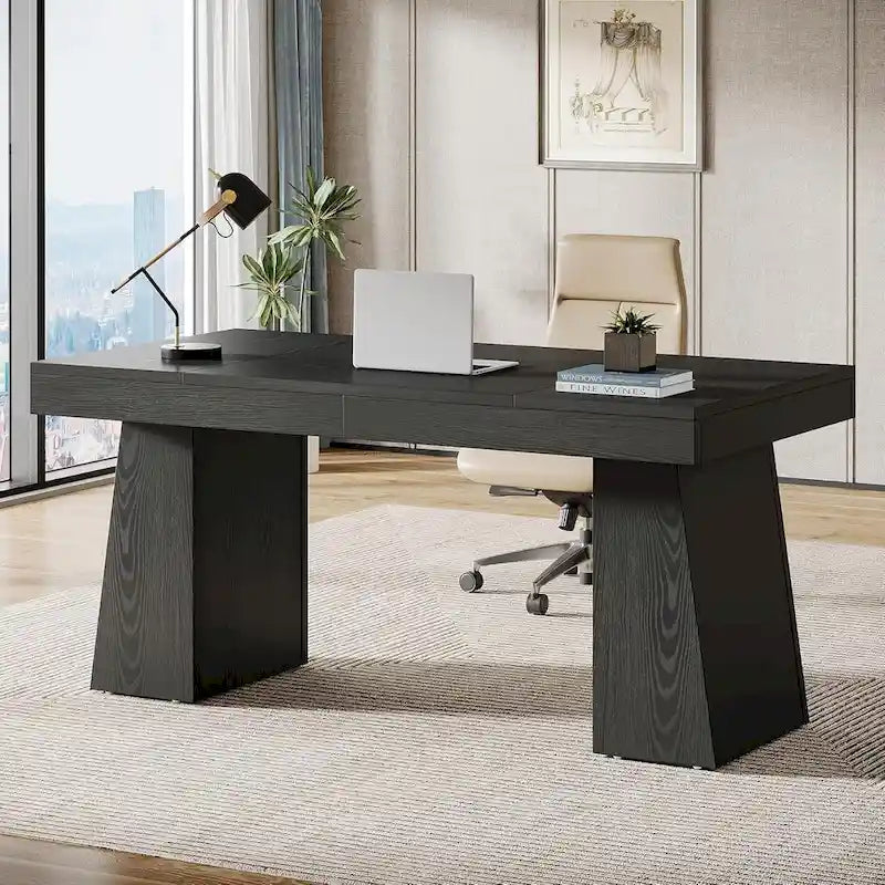 Brown Wood Mid-Century Executive Desk for Home Office